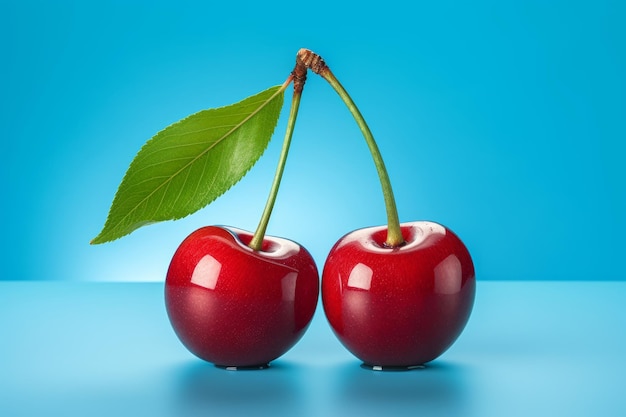 A cherry isolated on a blue background