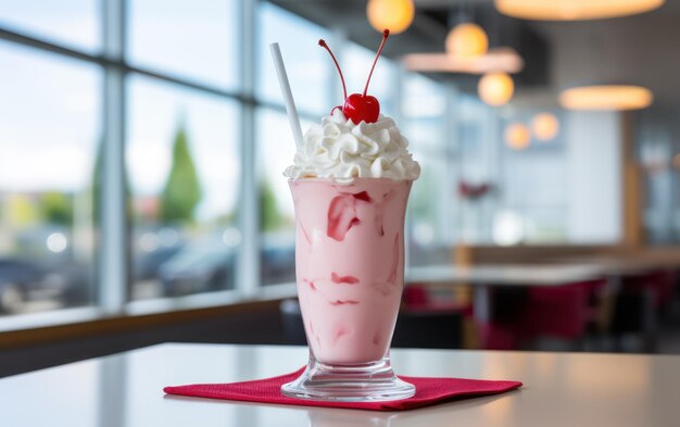 Cherry milkshake with whipped cream