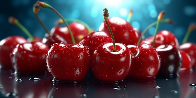 Cherry organic fruit copy space blurred background generative AI