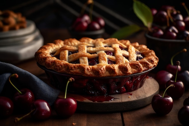 A cherry pie with a cherry crust on top