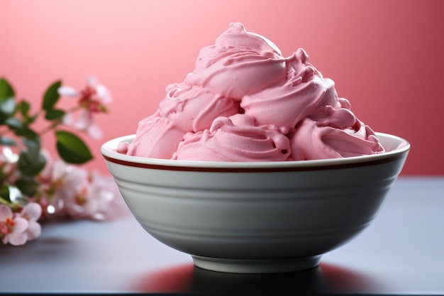 Cherry pink ice cream in a bowl Delicious summer dessert Generative AI