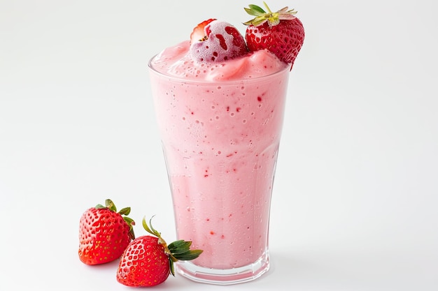 cherry strawberry vanilla smoothie with a solid white background