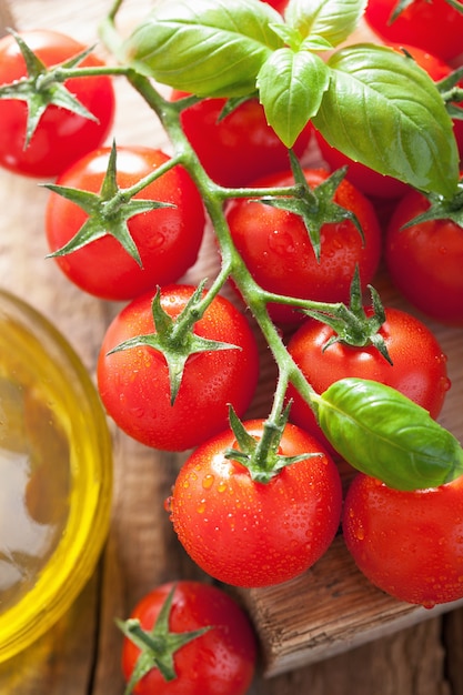 Cherry tomatoes basil and olive oil