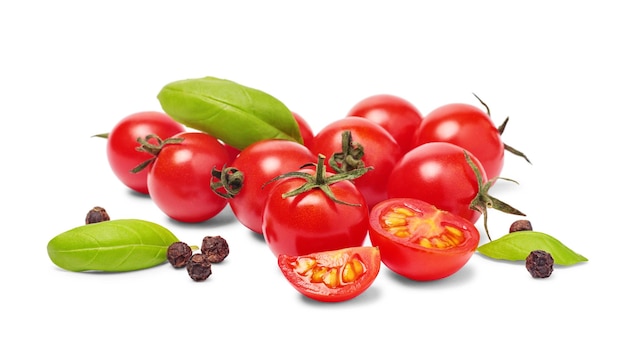 Cherry tomatoes isolated on white background close up