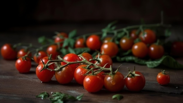 Cherry tomatoes on a wooden table