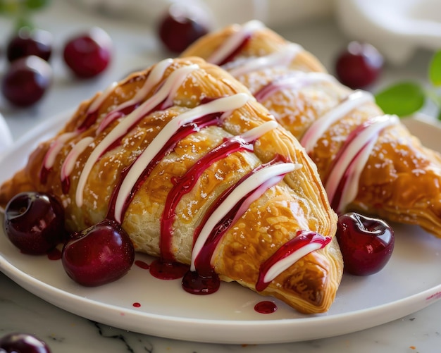 Cherry Turnovers Glazed Dessert with Cherry Fruit on a Plate an Ideal Nourishment