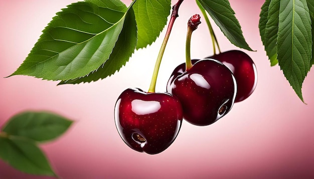 Cherry with leaves isolated