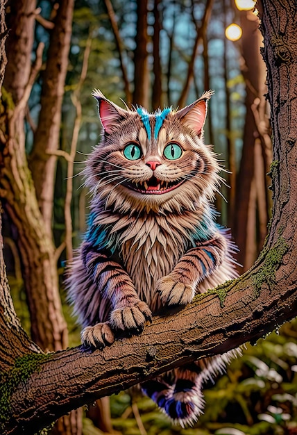 Cheshire Mysterious cat in the forest Fantasy illustration