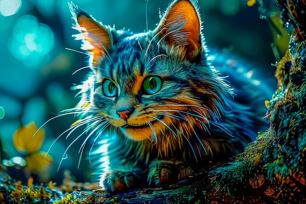 Cheshire Mysterious cat in the forest Fantasy illustration