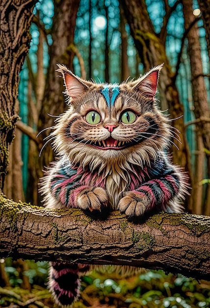 Cheshire Mysterious cat in the forest Fantasy illustration