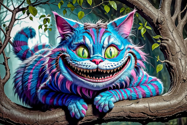 Cheshire Mysterious cat in the forest Fantasy illustration