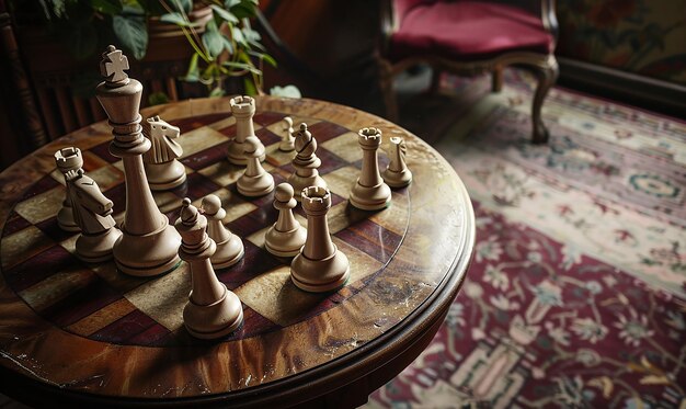 Photo chess board and chess pieces on it