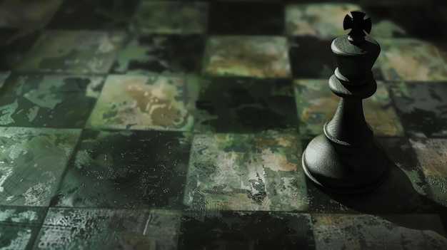 Photo a chess board with a black chess piece on it