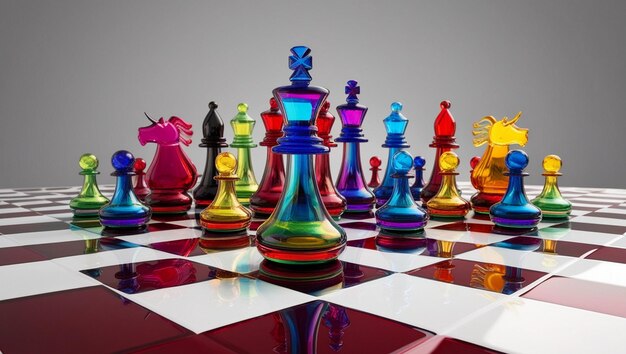 Photo a chess board with a colorful chess set that says quot the word chess quot