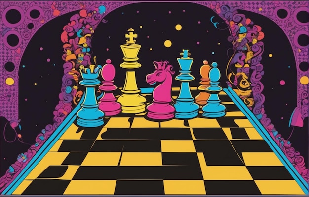 Chess on board with colorful design Competition chess background