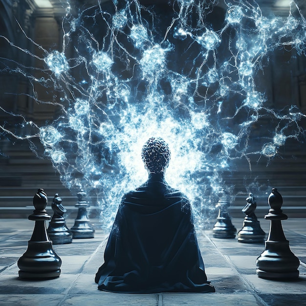 Photo a chess board with a figure in the middle of it