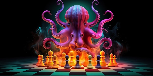 A chess board with an octopus on it generative ai image