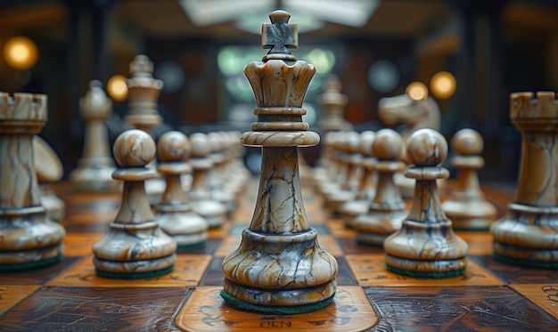 Chess on chess board game for business metaphor leadership concept select focus on king chess