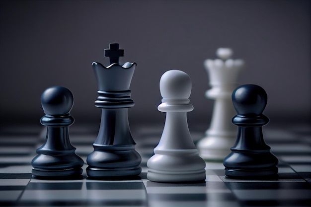 Chess king on chess board game with chess figures AI Generated