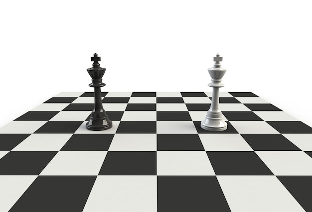 Chess king on the playing board on white background, 3D rendering