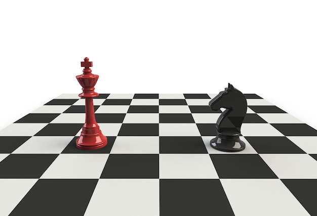 Chess king with black horse on the playing board