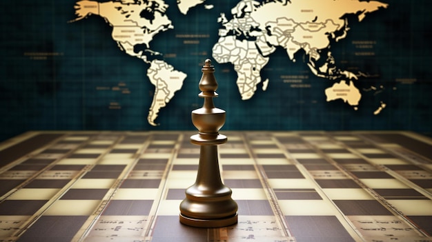 Chess king and world map on the background