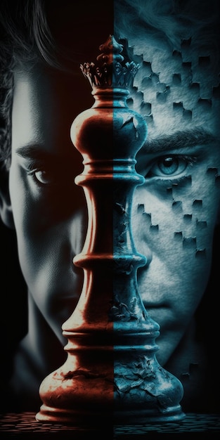 Photo chess master facing his nemesis in a dream generative ai