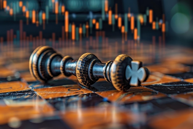 Chess Piece on a Checkerboard with Stock Market Data in the Background