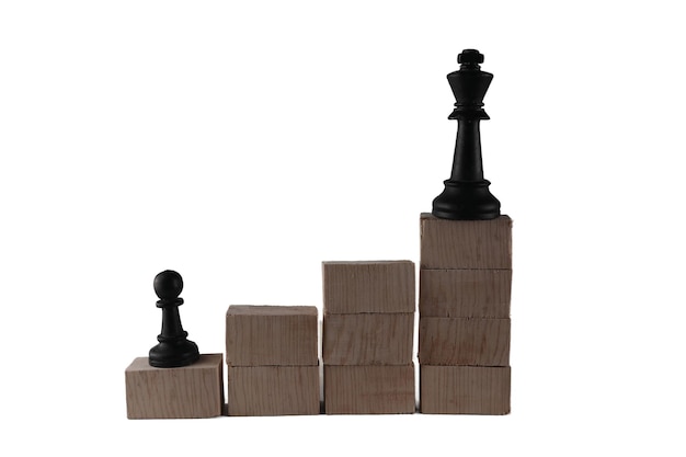 chess pieces arranged on a wooden block. the concept of social inequality between employees and boss