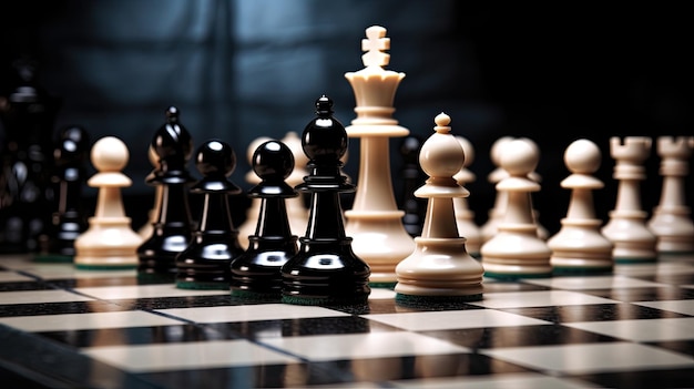 Chess pieces standing on a chessboard Strategy of playing and winning abstract Generative AI