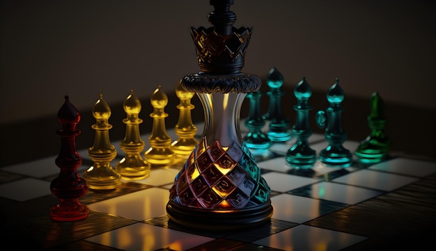 Chess set on chess boardluxury chess game photo generative ai