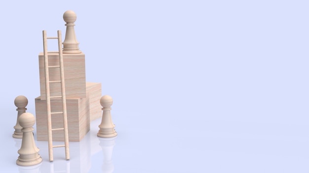 The chess and stair on wood cube for business concept 3d rendering