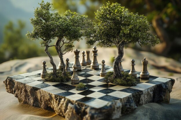 Photo chessboard with trees as pieces