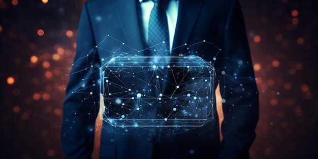 A chest in a suit with a blue overlay on a textured background chest suit blue overlay textured background