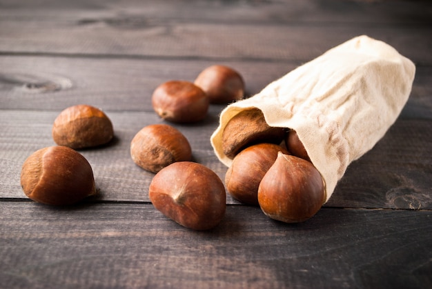 Chestnuts in cotton bag