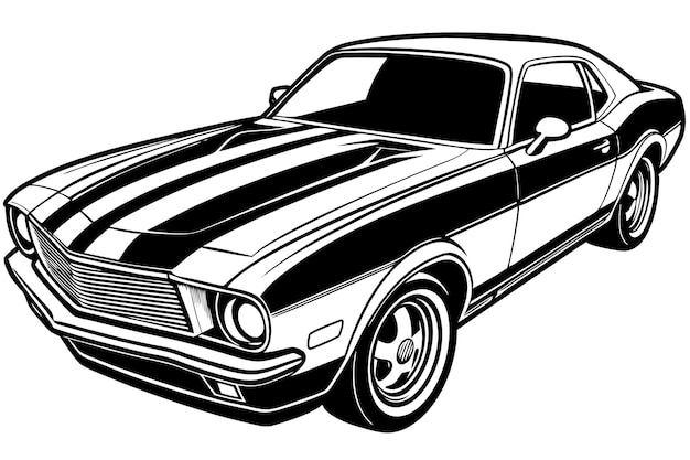 Chevrolet Camaro Car Vector Illustration with White Background Cartoon Clipart and Line Art Design