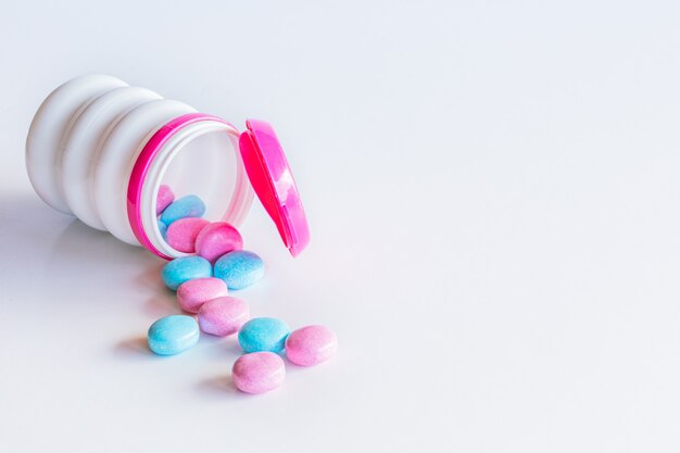 Chewing gum Mentos without sugar. On white background. Selective Focus. Space for text.