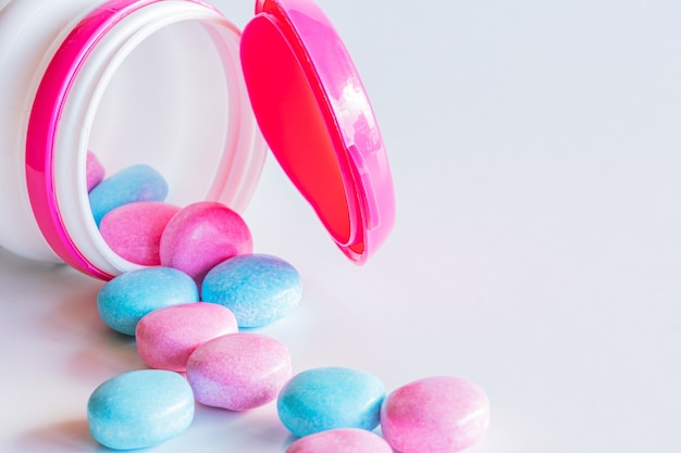 Chewing gum Mentos without sugar. On white background. Selective Focus. Space for text.