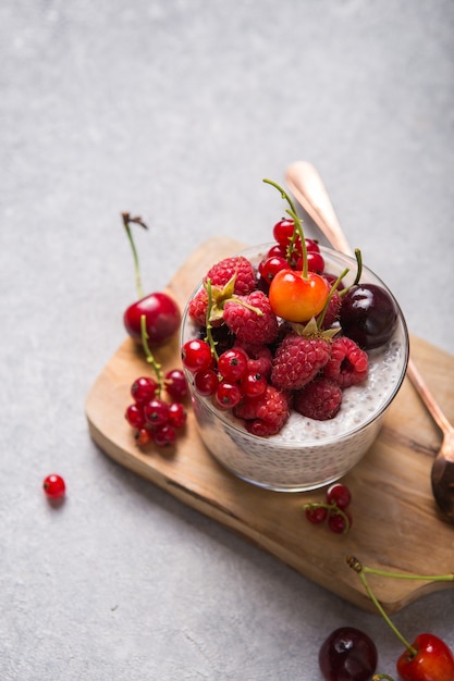 Chia pudding with berry, natural yogurt.