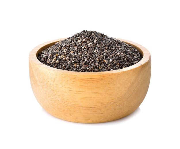 Chia seeds in a wooden bowl