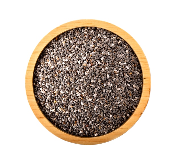 Chia seeds in a wooden bowl