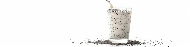 Photo chia seeds in yogurt on white background