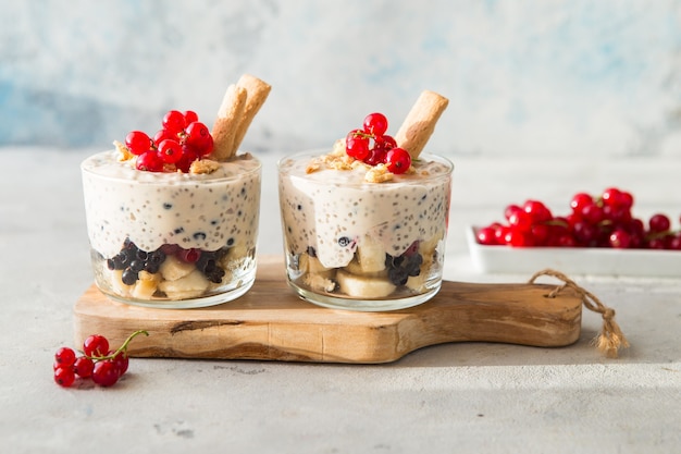 Chia trifle with berry coconut cream