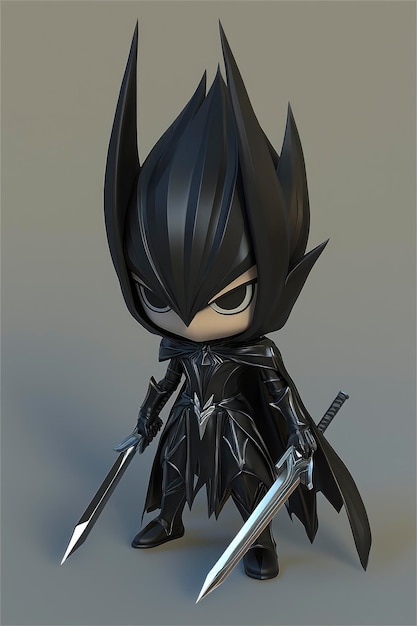 Chibi Dark Knight Warrior with Two Swords