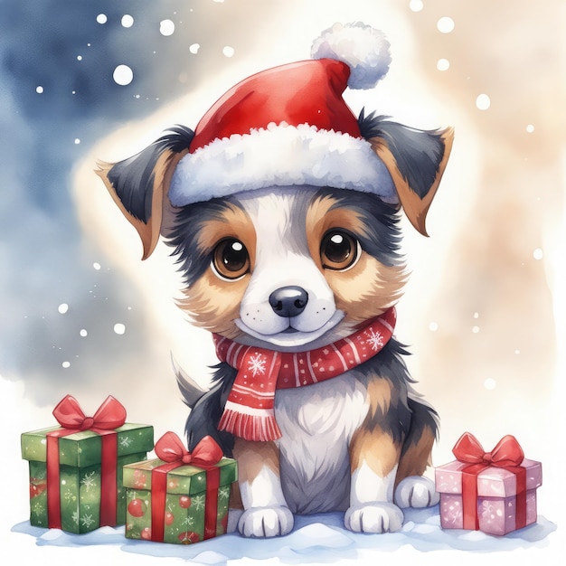 Chibi Dog's Winter Surprise Festive Joy