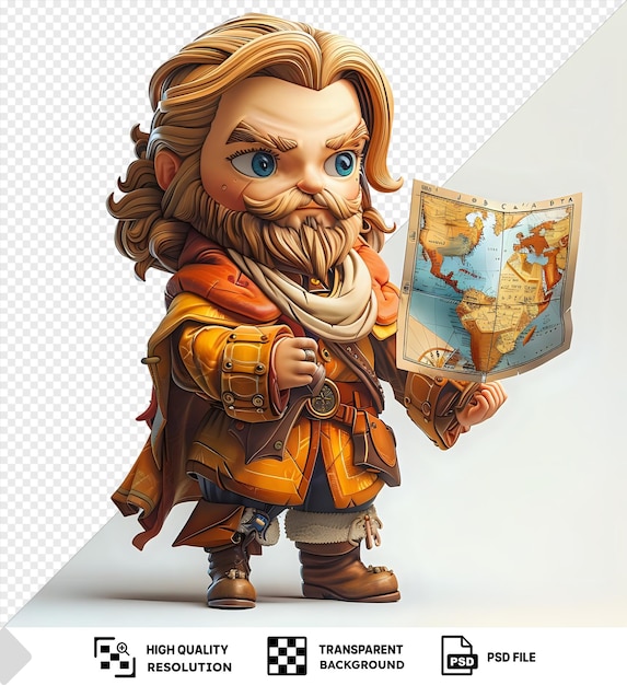 Chibi John Cabot explores the New World with a tiny map distinctive blue eye and brown boots