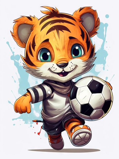 Chibi tiger playing soccer