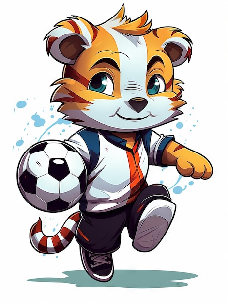 Chibi tiger playing soccer