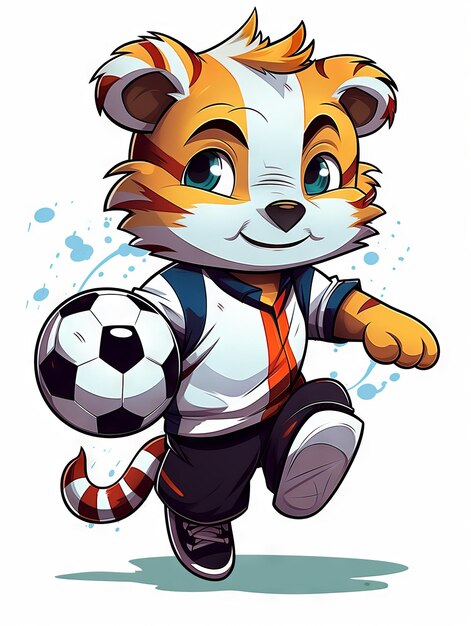 Photo chibi tiger playing soccer