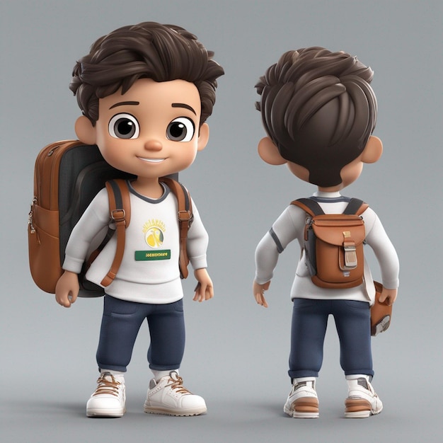 Chibistyle 3DBrazilian student using a backpack shirt and pants holding a notebook